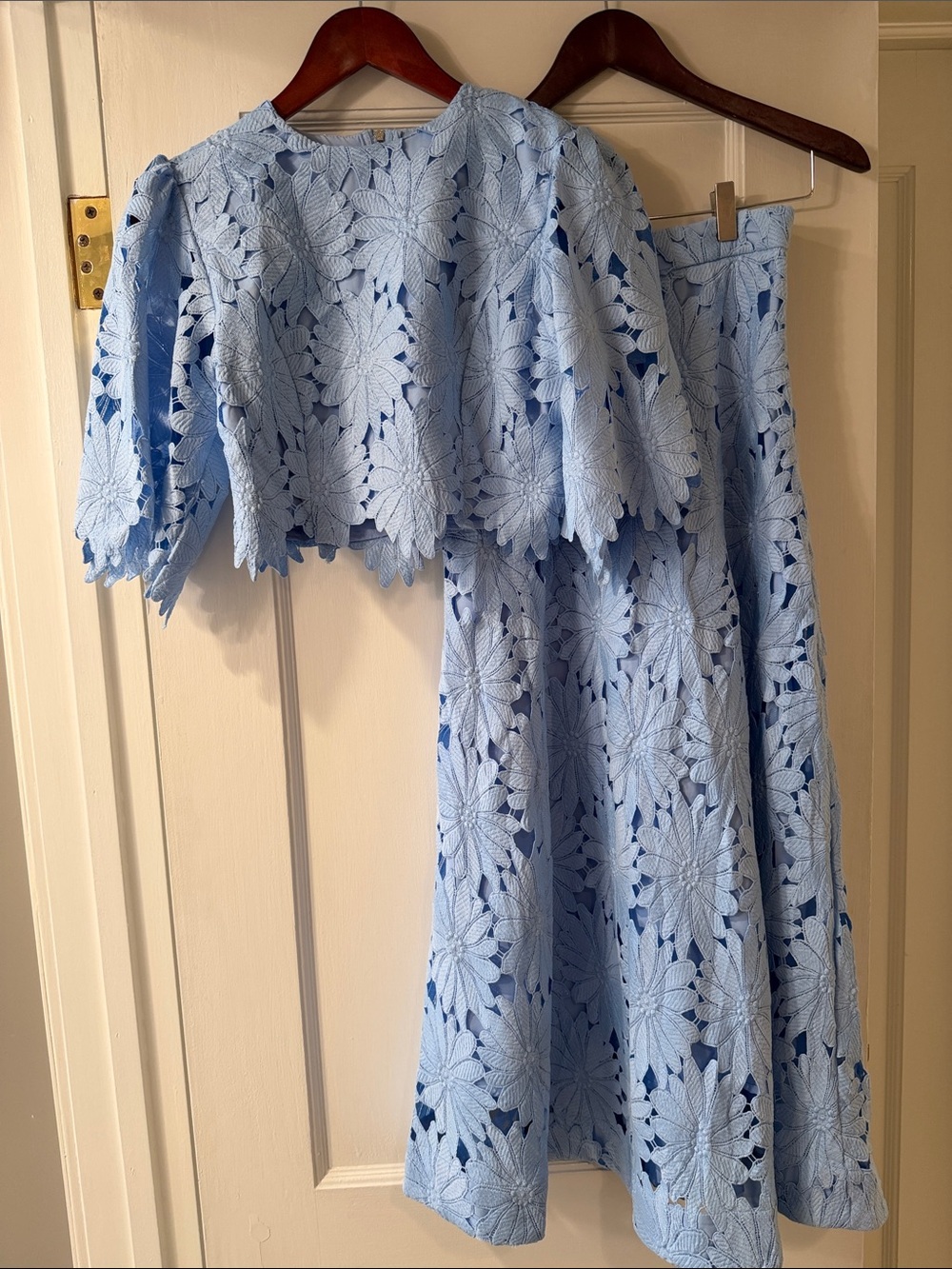 Two piece Light Blue Lace Floral top and skirt